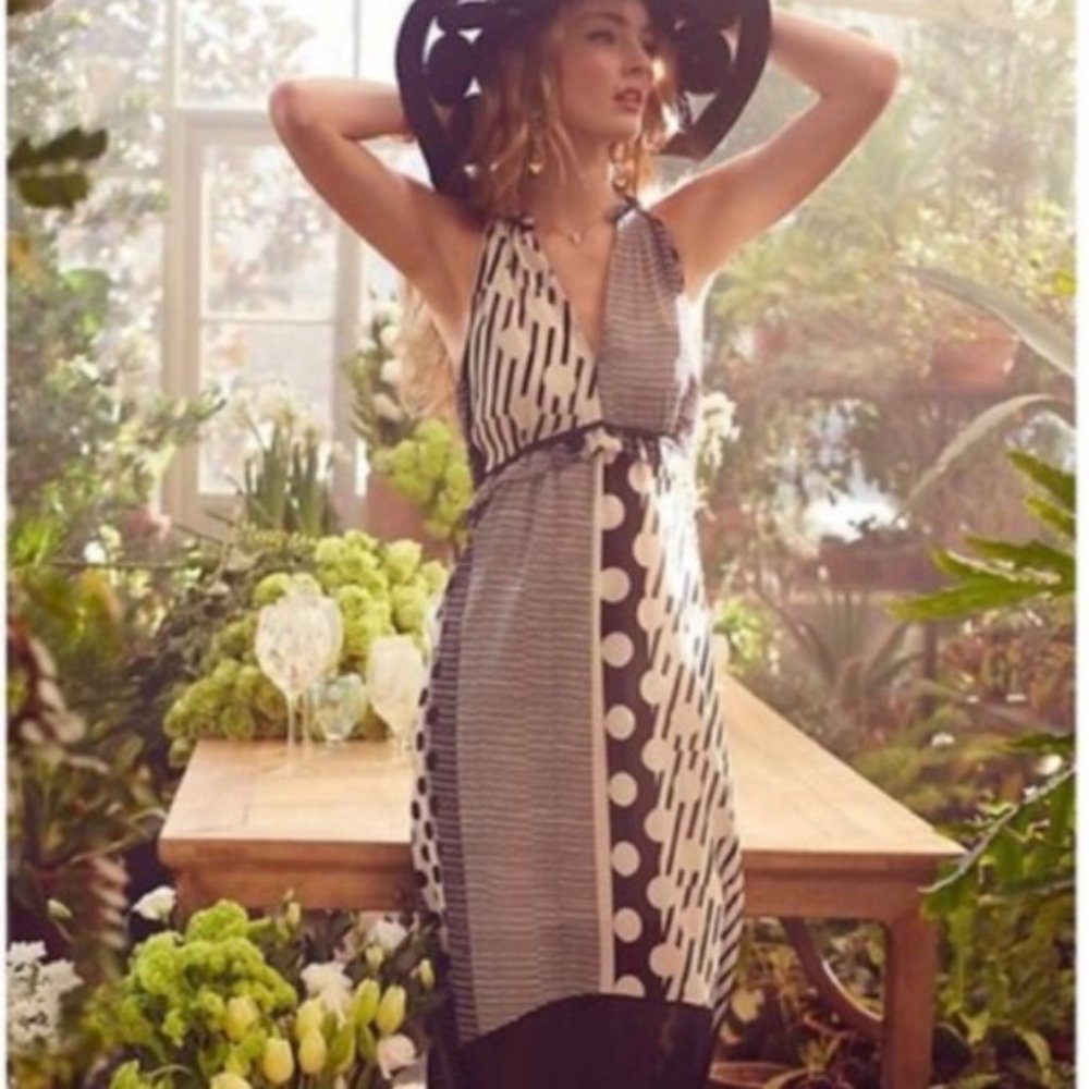 Maeve Anthropologie Black Motif Chiffon Maxi Dress